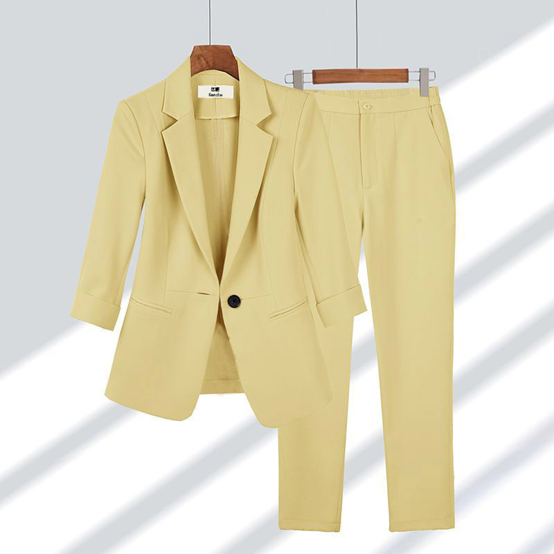 Women's Long Sleeve Blazer and Trousers Two-Piece Set | Ideal for Spring and Autumn