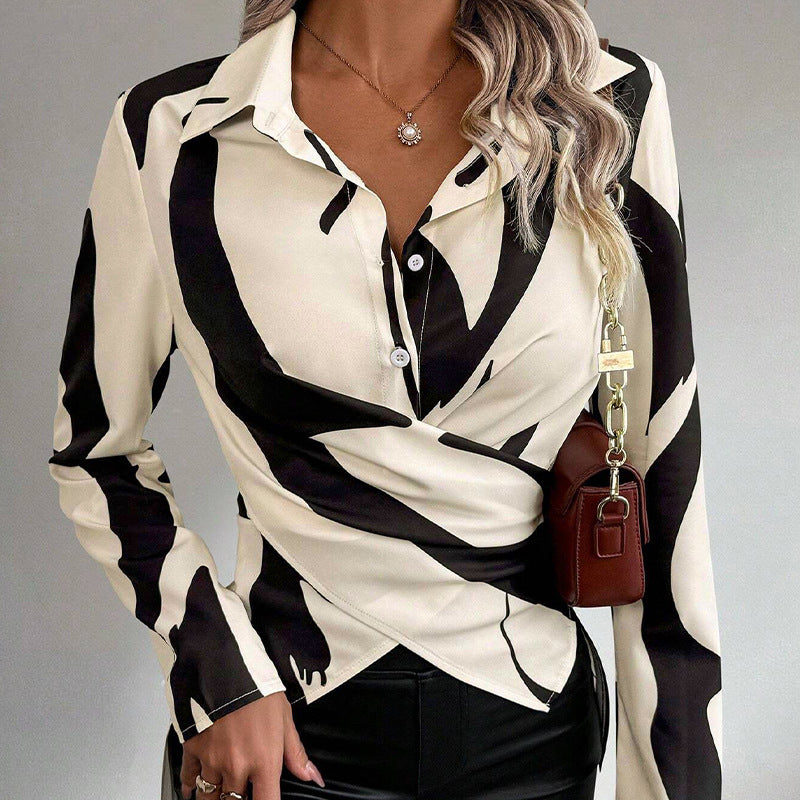 Contrast Color Cross-Tied Long-Sleeve Shirt | Ideal for Spring & Fall