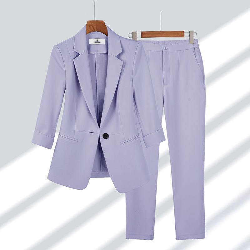 Women's Long Sleeve Blazer and Trousers Two-Piece Set | Ideal for Spring and Autumn