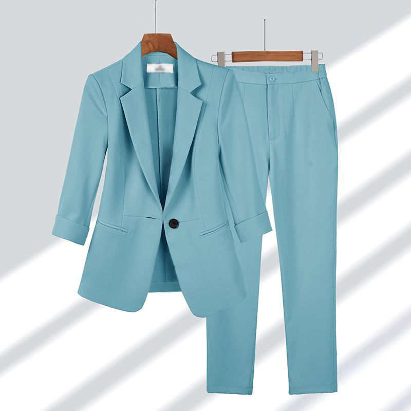 Women's Long Sleeve Blazer and Trousers Two-Piece Set | Ideal for Spring and Autumn