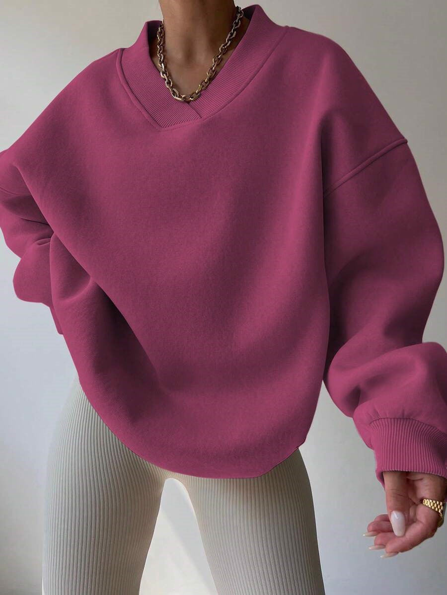 Solid Color Long Sleeve Crew Neck Sweater | Ideal for Autumn and Winter