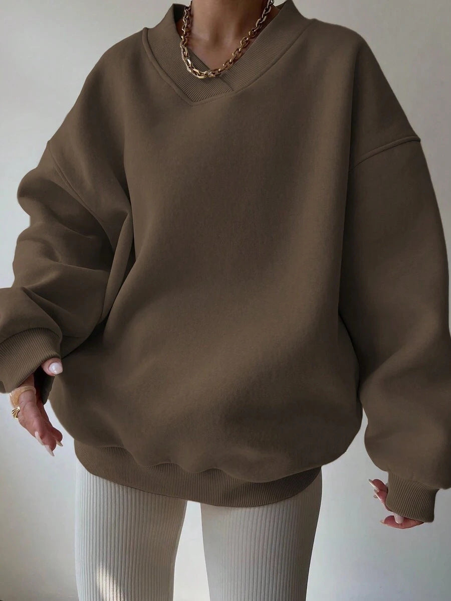 Solid Color Long Sleeve Crew Neck Sweater | Ideal for Autumn and Winter