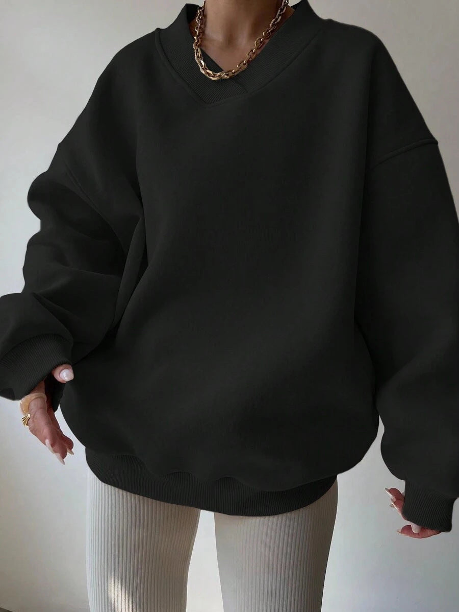 Solid Color Long Sleeve Crew Neck Sweater | Ideal for Autumn and Winter