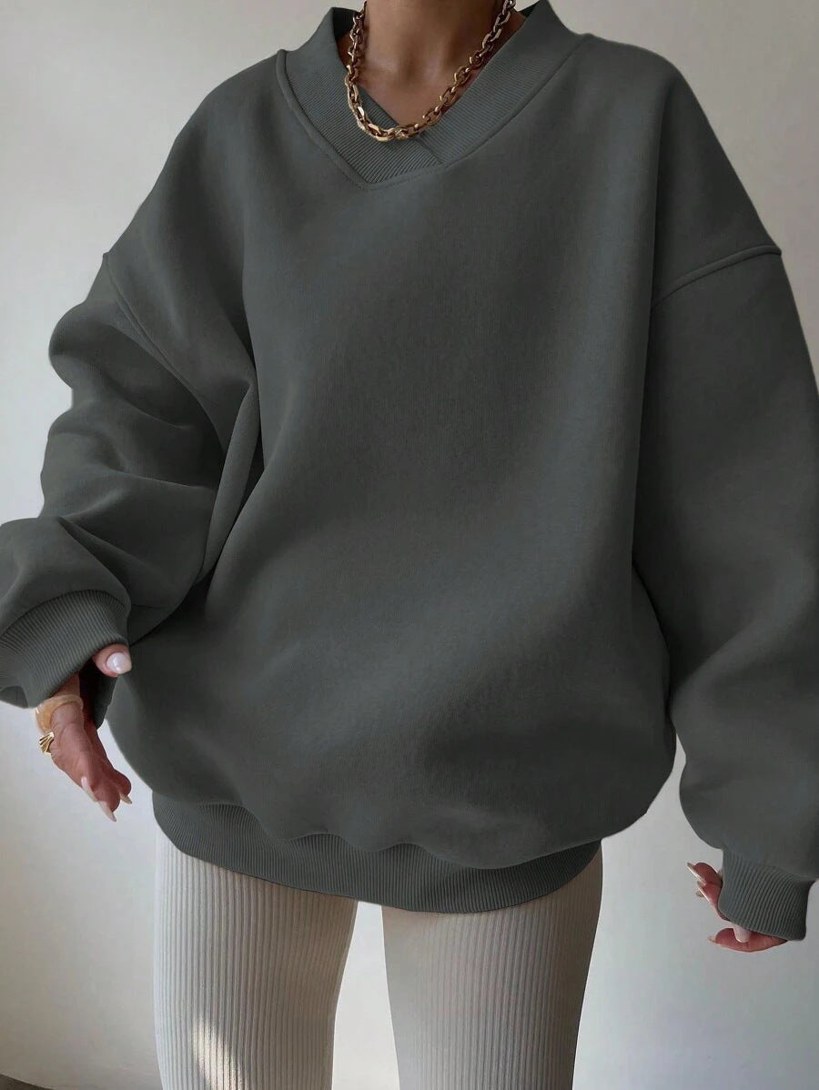 Solid Color Long Sleeve Crew Neck Sweater | Ideal for Autumn and Winter
