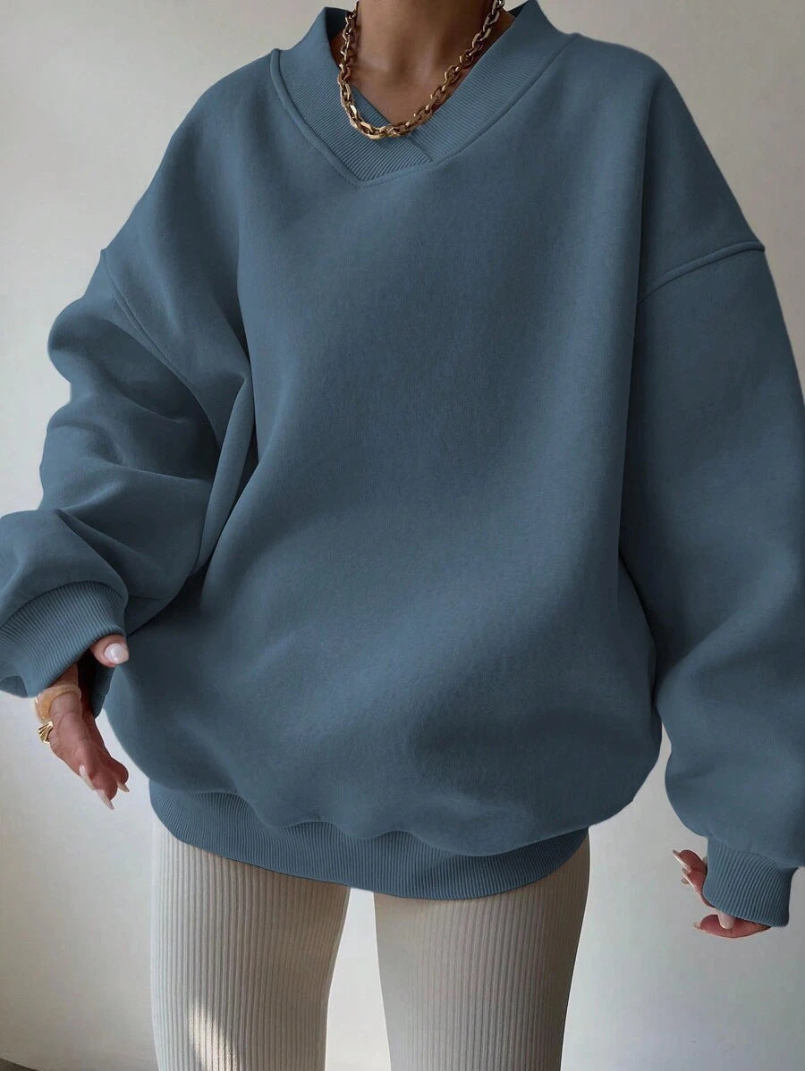 Solid Color Long Sleeve Crew Neck Sweater | Ideal for Autumn and Winter