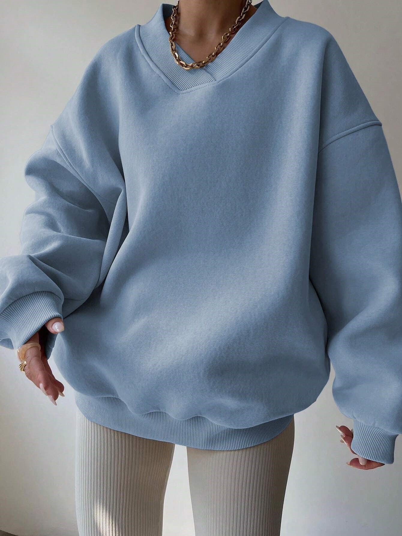 Solid Color Long Sleeve Crew Neck Sweater | Ideal for Autumn and Winter