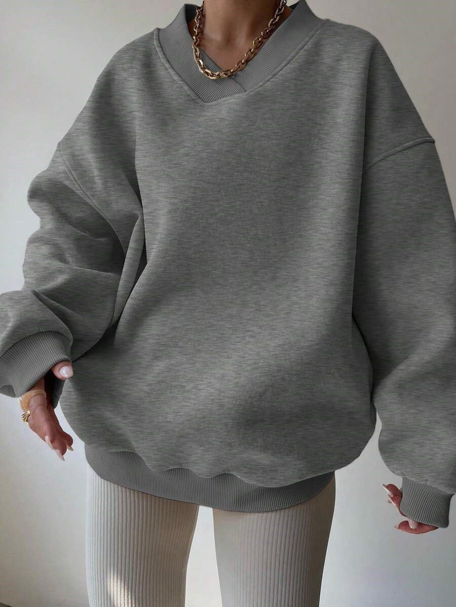 Solid Color Long Sleeve Crew Neck Sweater | Ideal for Autumn and Winter