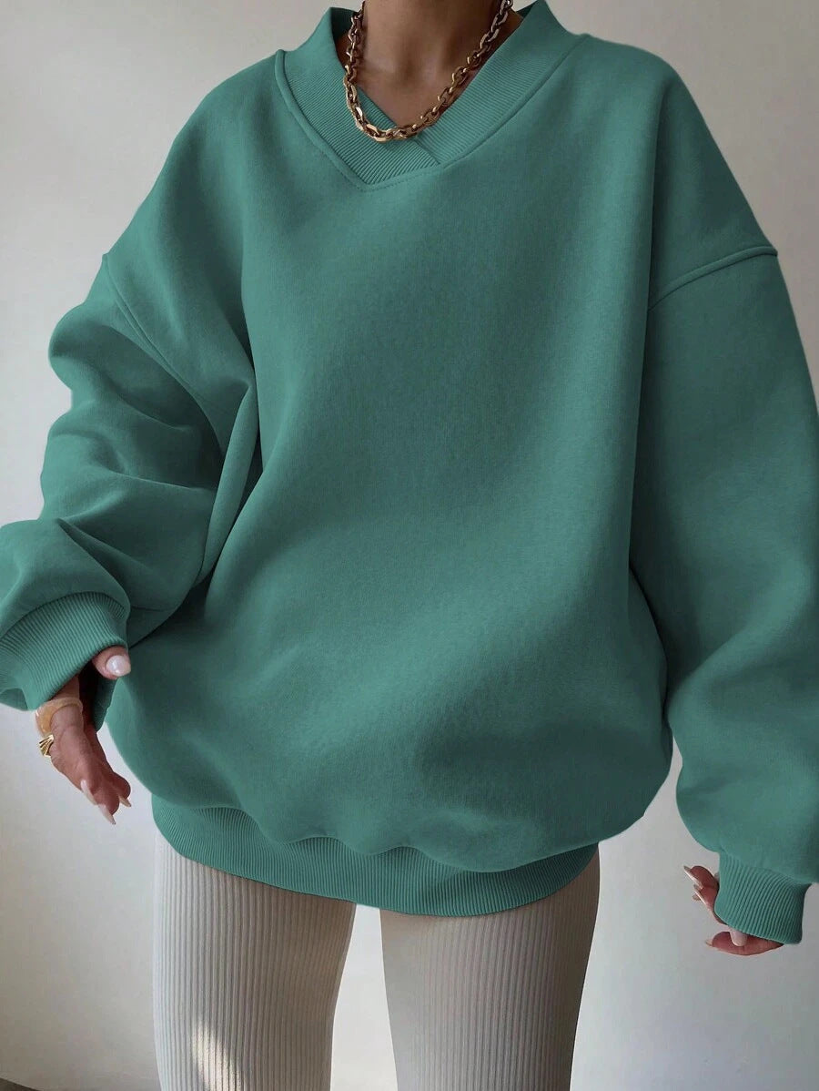 Solid Color Long Sleeve Crew Neck Sweater | Ideal for Autumn and Winter