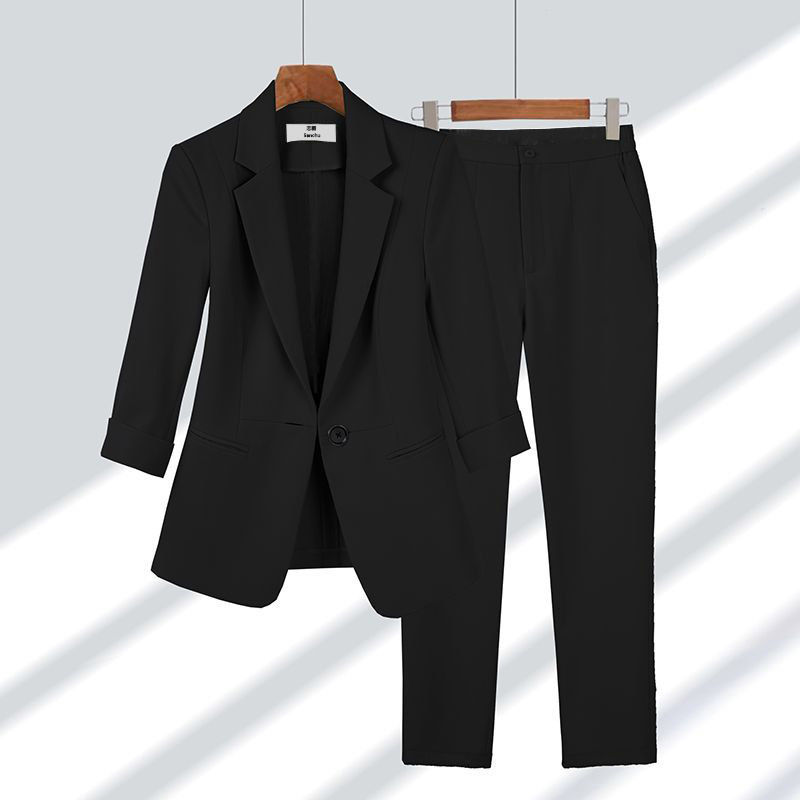 Women's Long Sleeve Blazer and Trousers Two-Piece Set | Ideal for Spring and Autumn