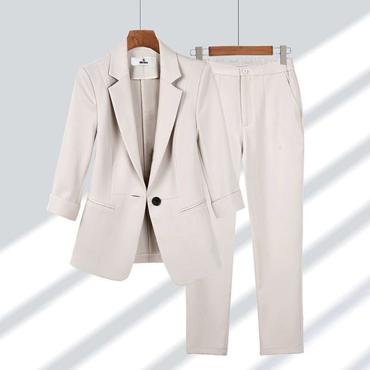 Women's Long Sleeve Blazer and Trousers Two-Piece Set | Ideal for Spring and Autumn