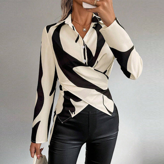Contrast Color Cross-Tied Long-Sleeve Shirt | Ideal for Spring & Fall